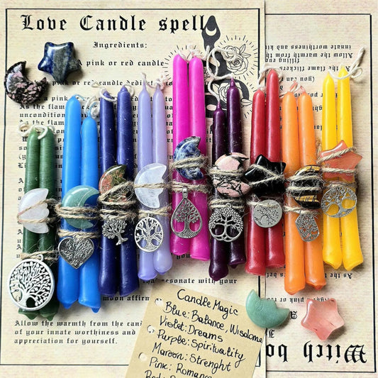 Mini Intention Candle Set with Crystal & Tree of Life Charm | Ritual Kit for Manifestation