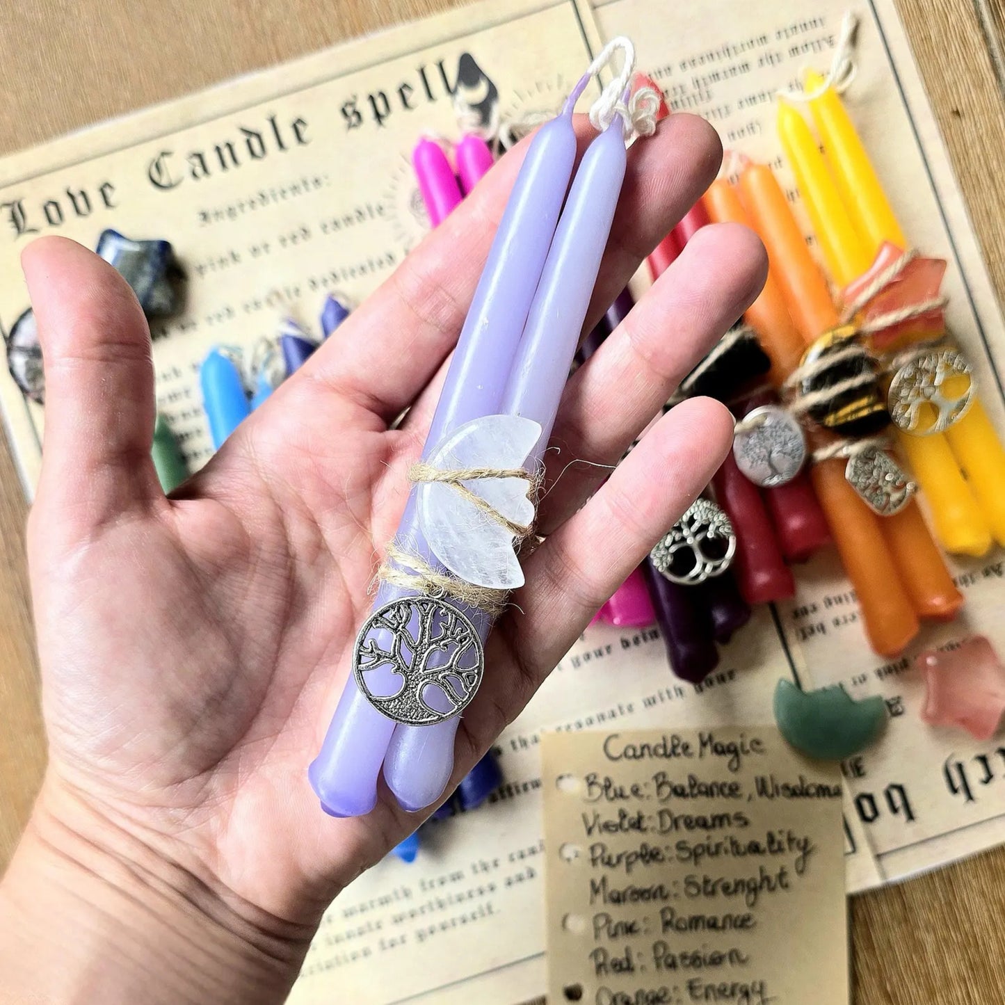 Mini Intention Candle Set with Crystal & Tree of Life Charm | Ritual Kit for Manifestation