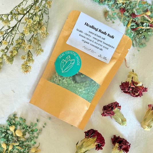 Healing Bath Salt Blend with Carnelian, Eucalyptus & Tea Tree