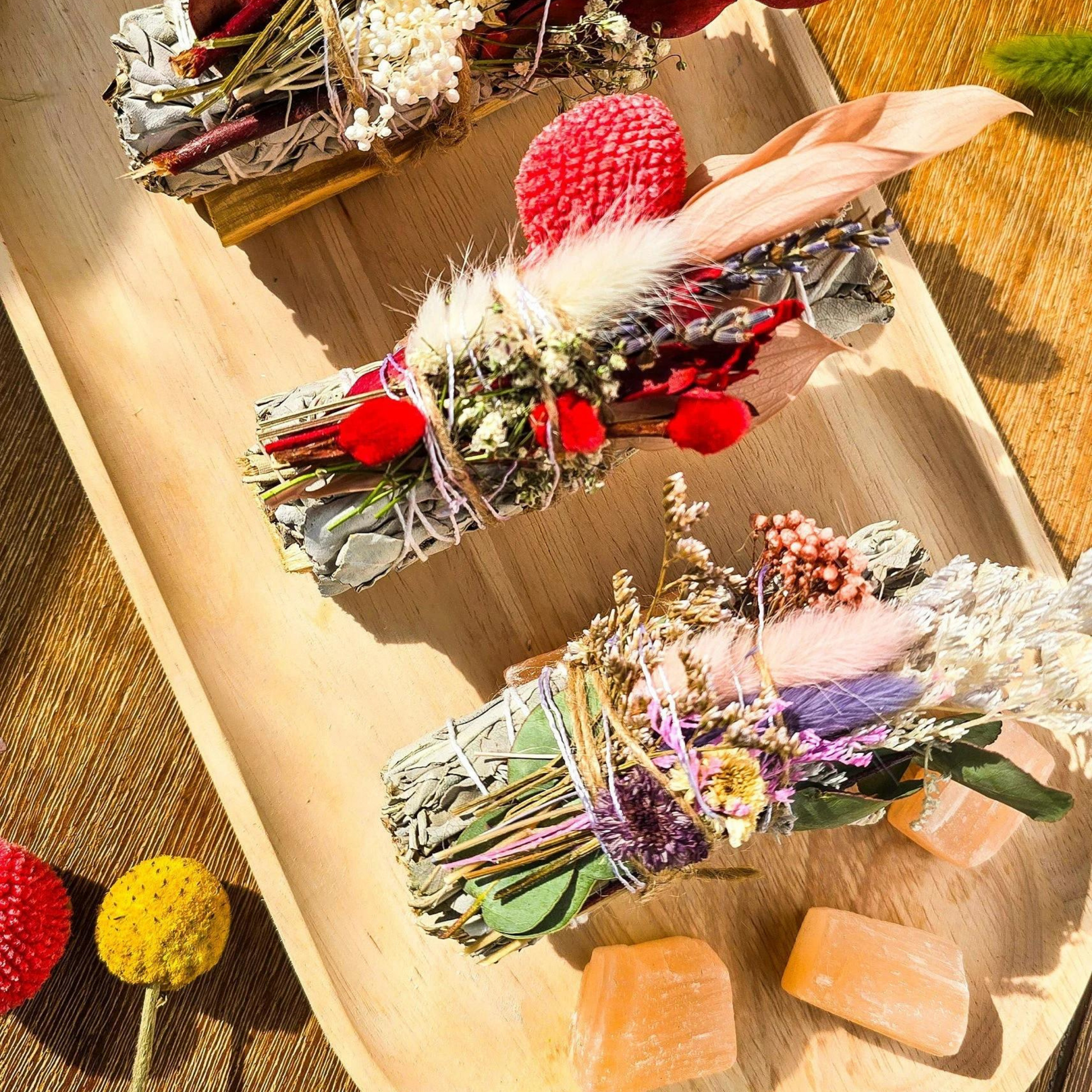 Elevate your spiritual practices with our Personalized Smudge Kit, expertly crafted for crystal enthusiasts and designed to enhance any cleansing ritual. This handcrafted kit features a large white sage smudge stick, organic wild-harvested Palo Santo sticks, and a Peach Selenite crystal, ideal for anyone looking to purify their space and promote inner peace.