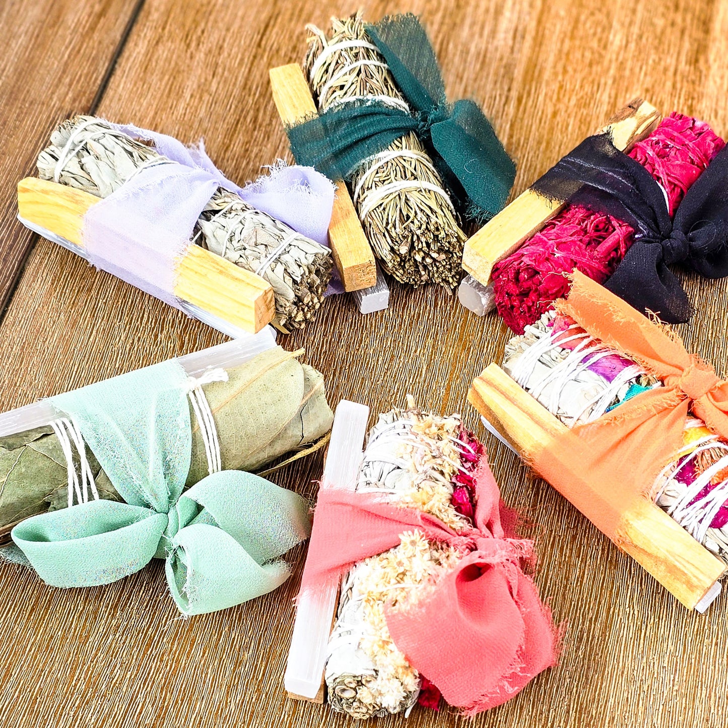 Ribbon Wrapped Sage and Alternative Herbs Smudge Kits