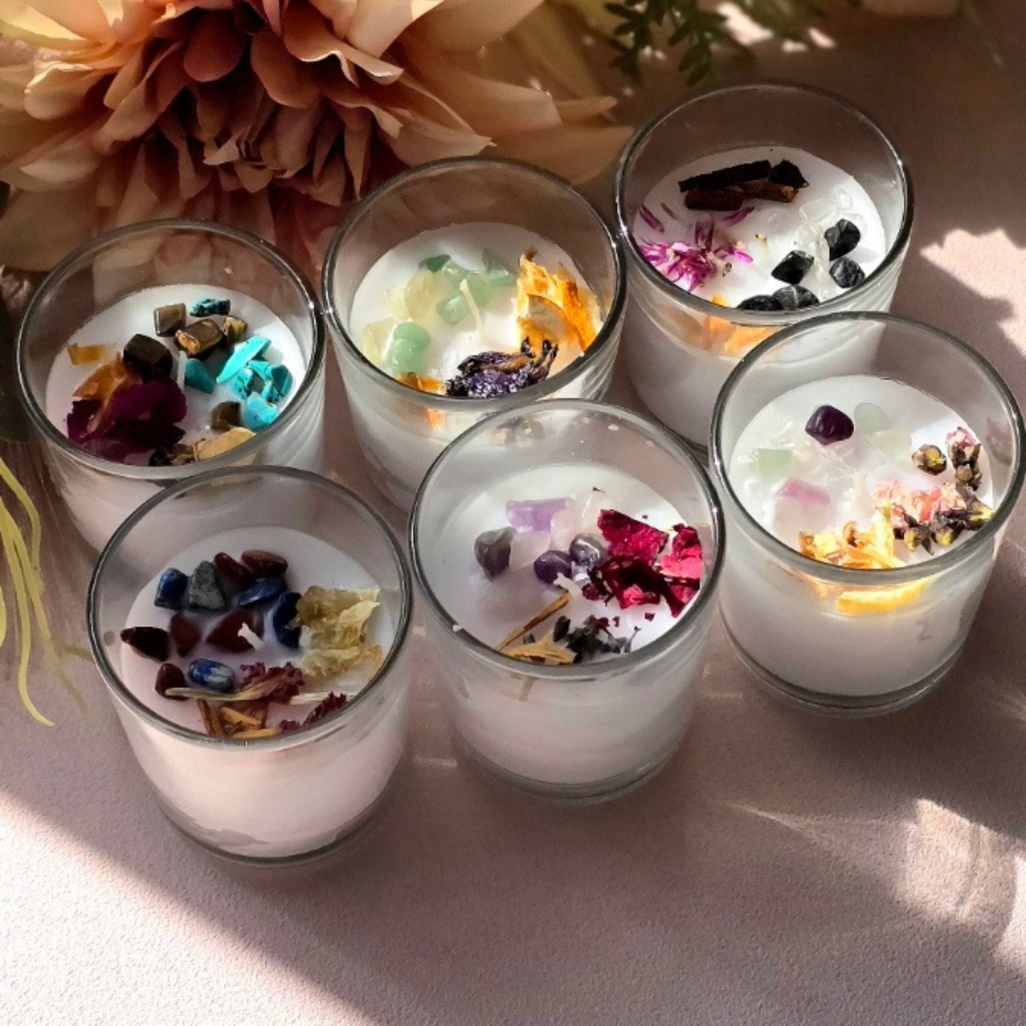 Mini Candles With Organic Essential Oil and Crystals - ApricotRainCreations