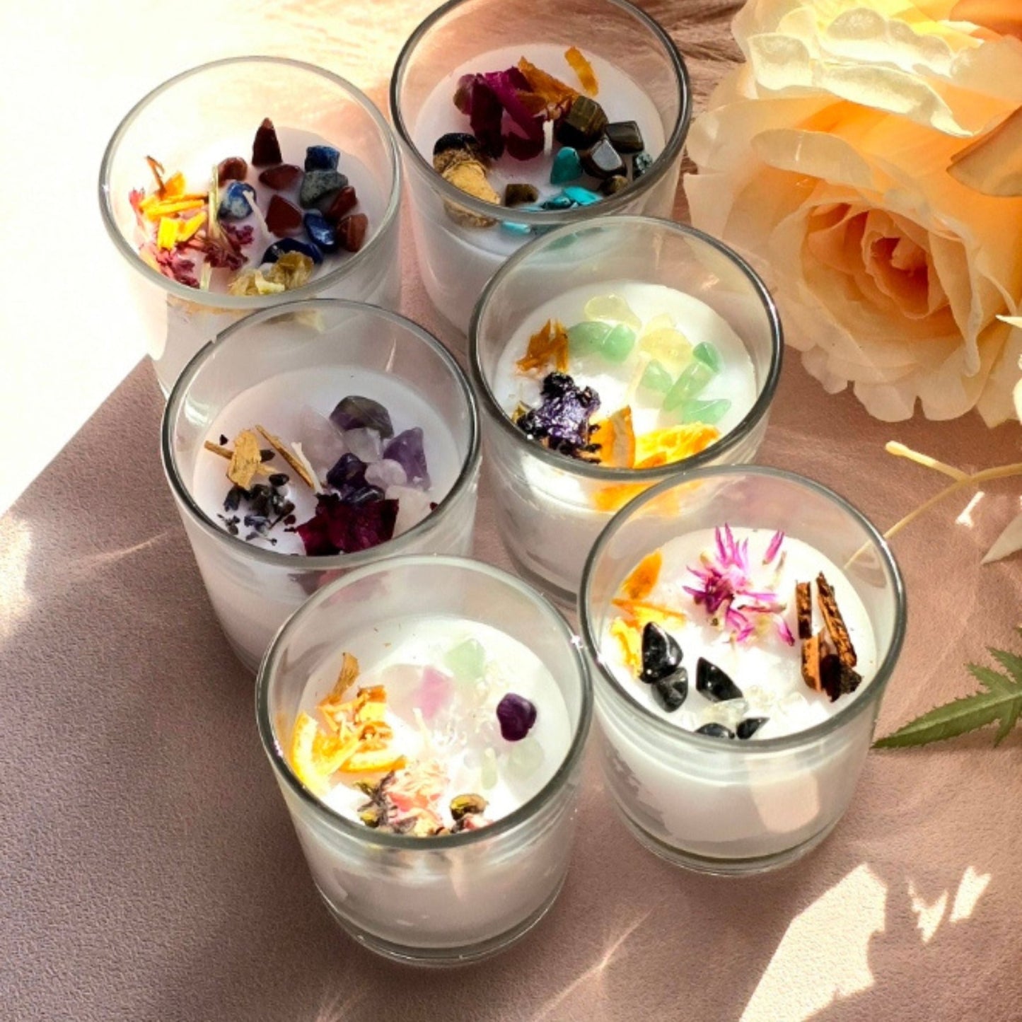 Mini Candles With Organic Essential Oil and Crystals - ApricotRainCreations